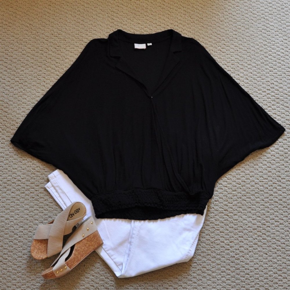 Anthropologie Black Dolman Sleeve Top | Size S-M